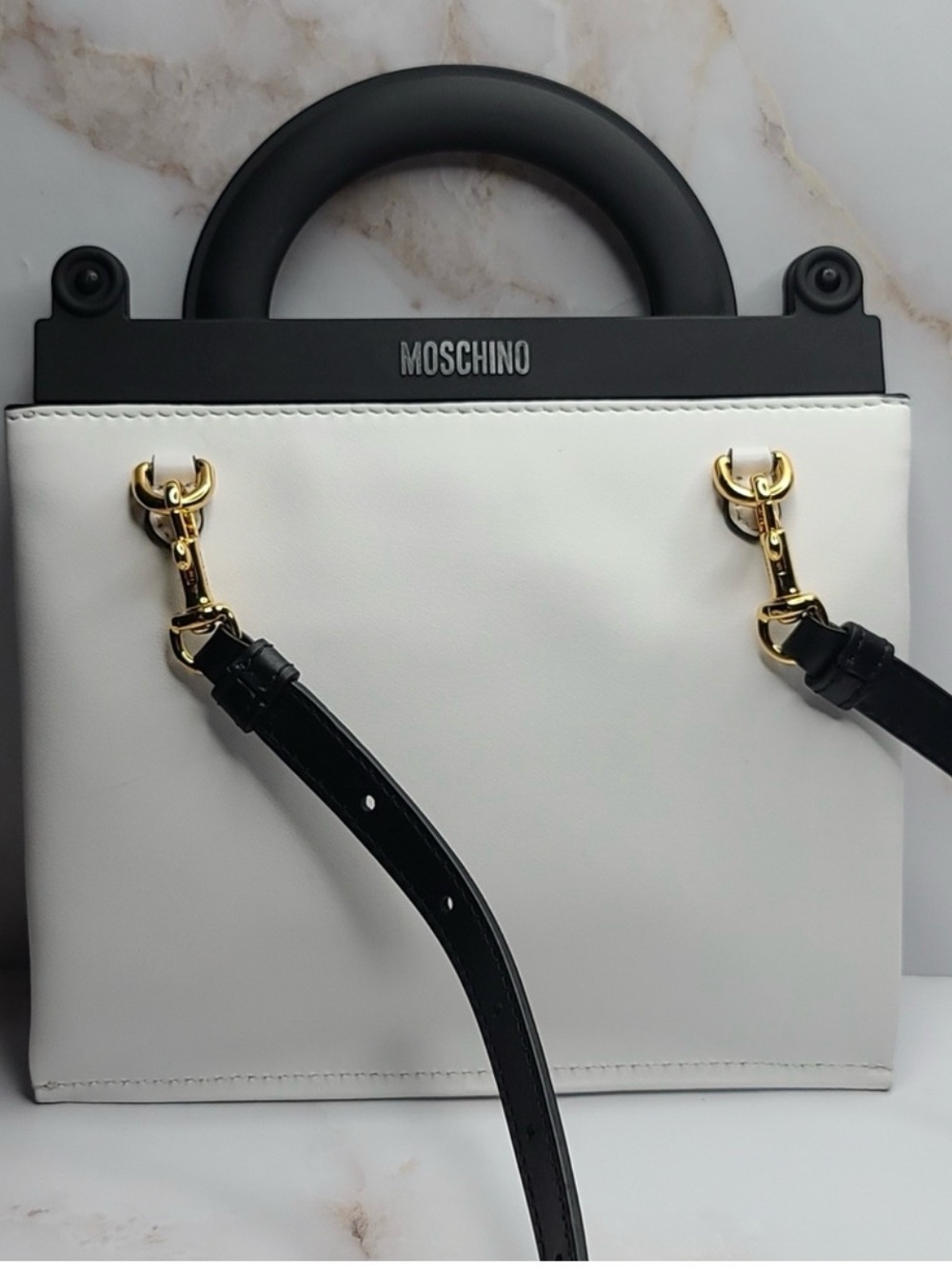 Authentic Moschino top handle mini shopper crossbody belt bag, or tote white - Picture 3 of 7